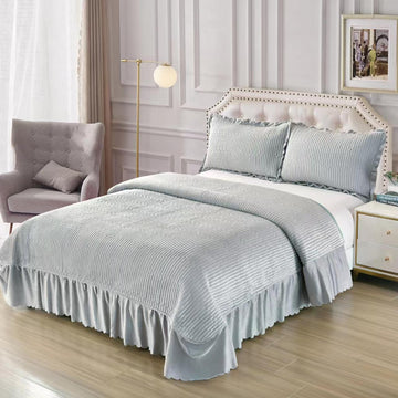 Cuvertură Pat Dublu Catifea cu Volane Elegante | 220x240 cm + 2 Fețe de Pernă 50x70 cm | 0319