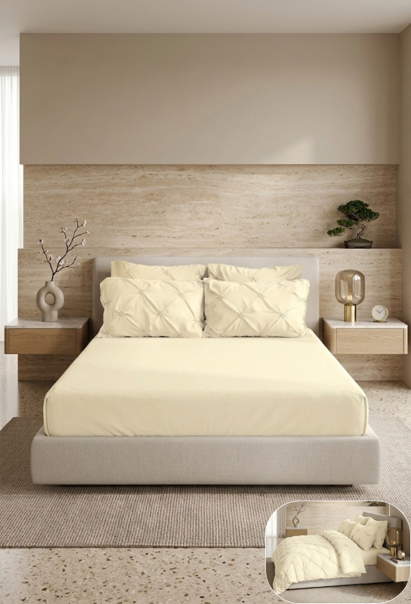 Lenjerie de Pat Premium | 6 Piese | cu Pliuri și Nasturi | 230x250 cm, Fără Elastic | 0066