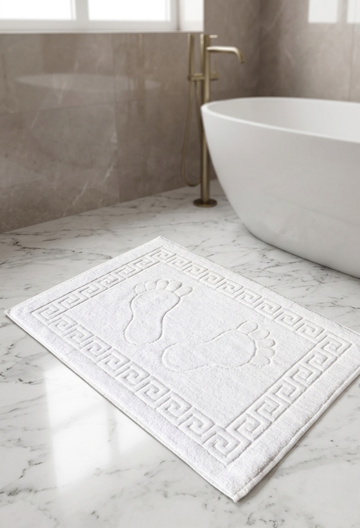 Set 2 Covorașe de Baie | Greek Border cu Tălpi | Bumbac 100% | 650 g/mp | 2x 50×70 cm | 0046