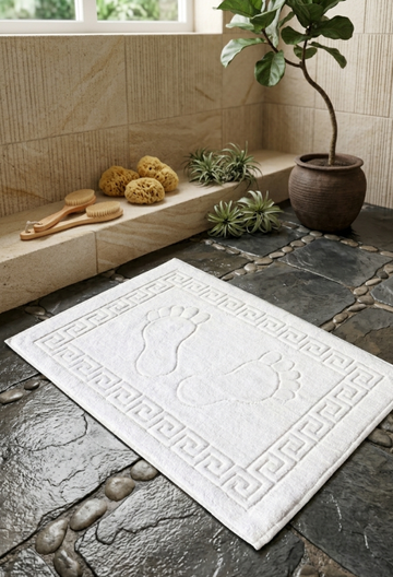 Set 4 Covorașe de Baie | Greek Border cu Tălpi | Bumbac 100% | 650 g/mp | 4x 50×70 cm | 0047