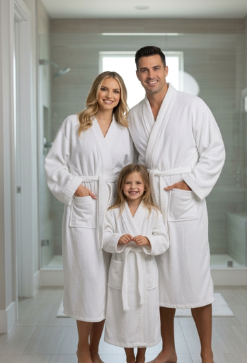 Set Family 3 Halate 100% Bumbac | 2 Adulți (Universal) + 1 Copil (6–8 Ani) | 0050