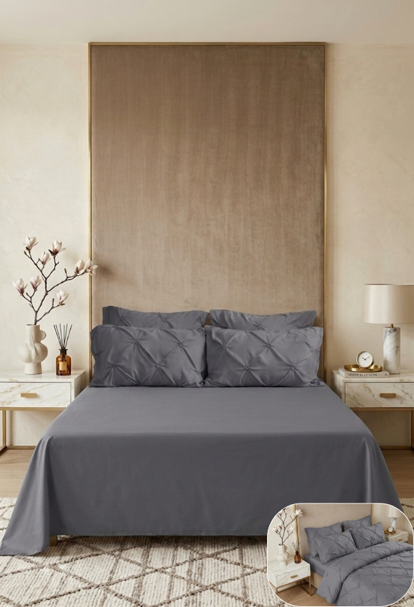 Lenjerie de Pat Premium | 6 Piese | cu Pliuri și Nasturi | 230x250 cm, Fără Elastic | 0060