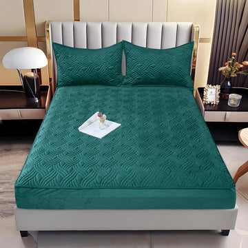 Husă de Pat din Catifea Tip Topper | 140x200 cm + 2 Fețe de Pernă | 0225