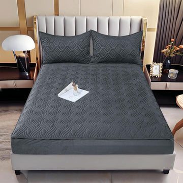 Husă de Pat din Catifea Tip Topper | 140x200 cm + 2 Fețe de Pernă | 0229