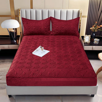 Husă de Pat din Catifea Tip Topper | 140x200 cm + 2 Fețe de Pernă | 0231
