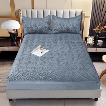 Husă de Pat din Catifea Tip Topper | 140x200 cm + 2 Fețe de Pernă | 0233
