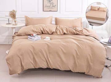 Lenjerie de Pat Damasc 4 Piese | Cearceaf cu Elastic | 180x200 cm | 0160