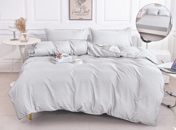Lenjerie de Pat Damasc 4 Piese | Cearceaf cu Elastic | 180x200 cm | 0169
