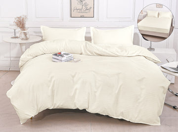 Lenjerie de Pat Damasc 4 Piese | Cearceaf cu Elastic | 180x200 cm | 0165