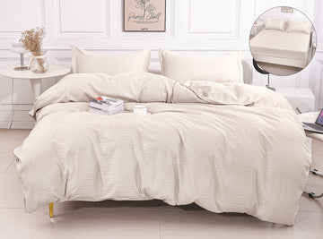 Lenjerie de Pat Damasc 4 Piese | Cearceaf cu Elastic | 180x200 cm | 0166