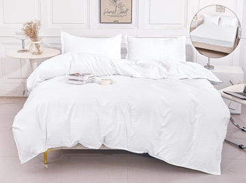 Lenjerie de Pat Damasc 4 Piese | Cearceaf cu Elastic | 180x200 cm | 0170