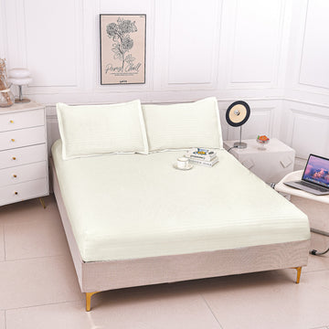 Husă de Pat cu Elastic din Damasc | Set 3 Piese cu Fețe de Pernă | 180x200+30 cm | 0155