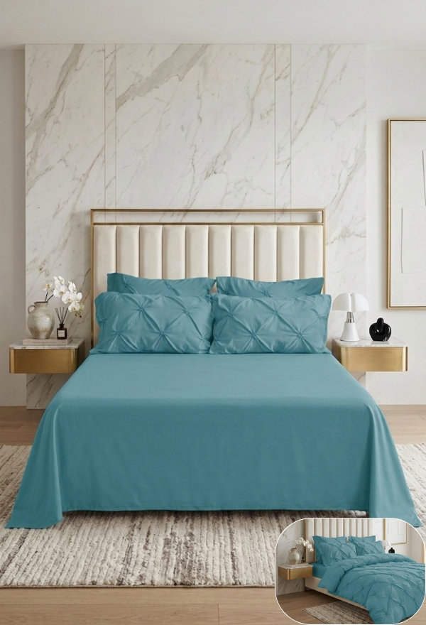 Lenjerie de Pat Premium | 6 Piese | cu Pliuri și Nasturi | 230x250 cm, Fără Elastic | 0070