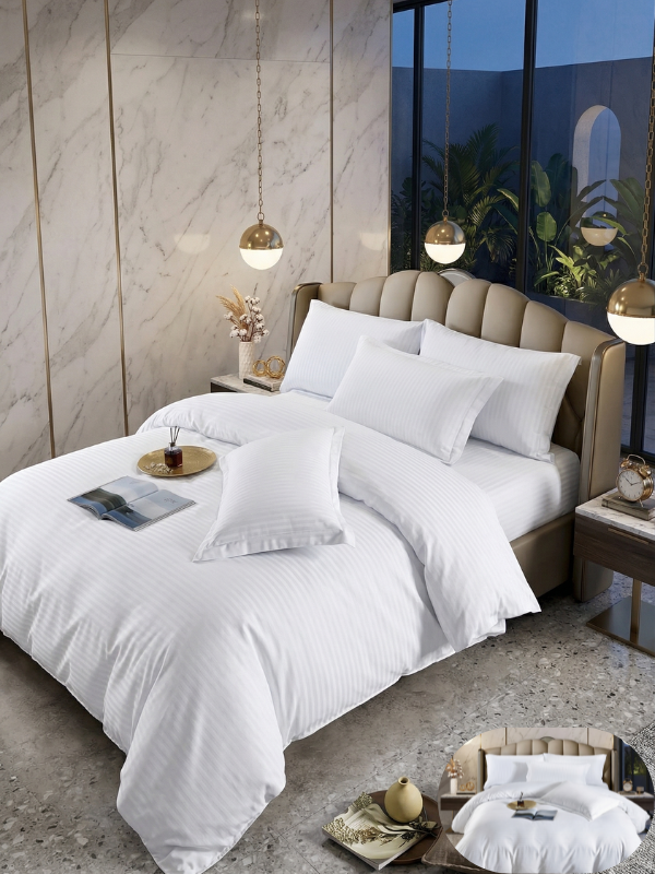 Set Lenjerie de Pat 6 Piese Hotelieră | Imprimeu Damasc | 200x230 cm | 0054