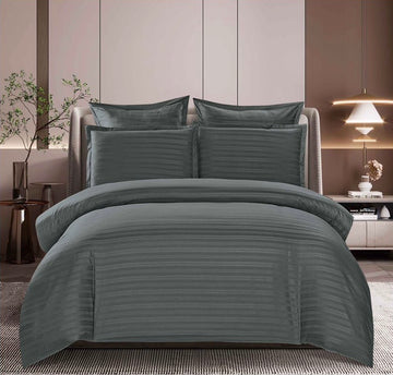 Lenjerie de Pat Damasc | 6 Piese, Cearceaf cu Elastic | 180x200x25 cm | 0212