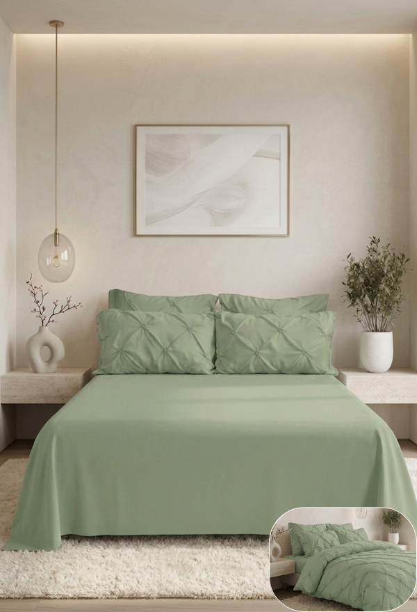 Lenjerie de Pat Premium | 6 Piese | cu Pliuri și Nasturi | 230x250 cm, Fără Elastic | 0067