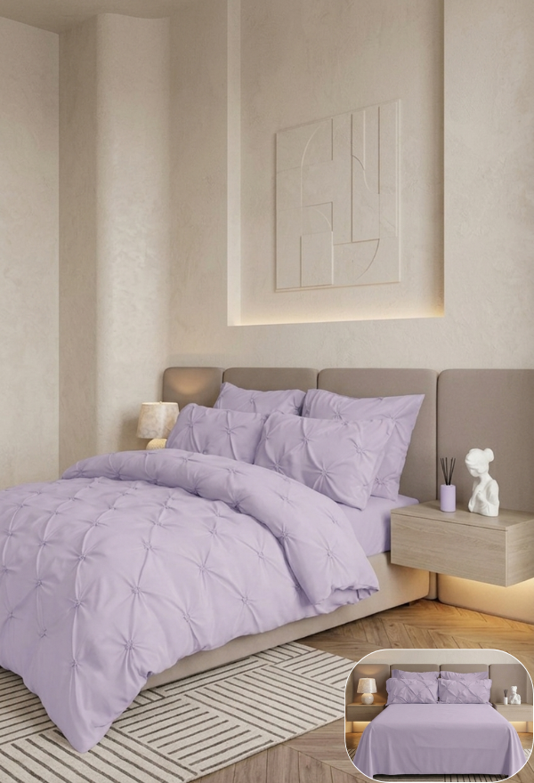 Lenjerie de Pat Premium | 6 Piese | cu Pliuri și Nasturi | 230x250 cm, Fără Elastic | 0068