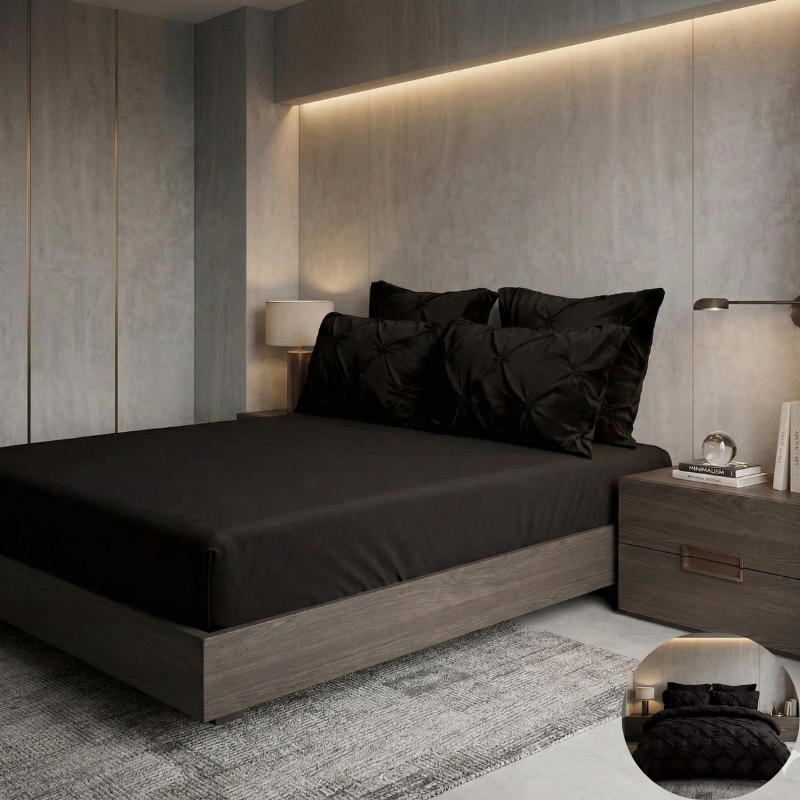 Lenjerie de Pat Premium | 6 Piese | cu Pliuri și Nasturi | 230x250 cm, Fără Elastic | 0061