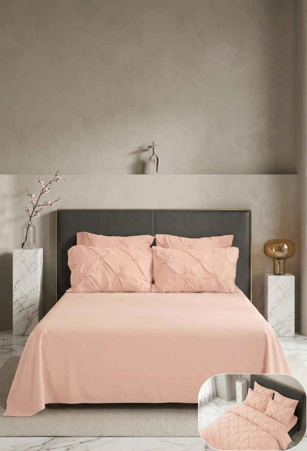 Lenjerie de Pat Premium | 6 Piese | cu Pliuri și Nasturi | 230x250 cm, Fără Elastic | 0069