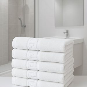 Set 5 Prosoape Greek - Bumbac 100%, 500 g/mp, 5x 50x90 - Alb