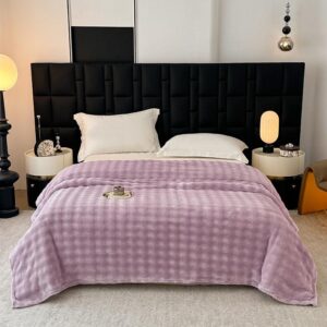 Pătură Pufoasă Pat Dublu 200x230 cm – Blăniță Artificială Tip Iepure, Ultra Soft - Violet