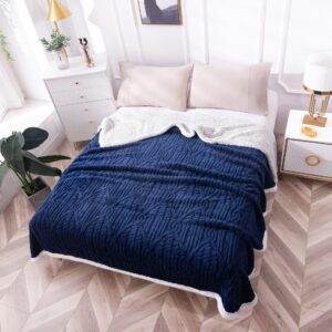 Pătură Pufoasă cu Blăniță 200x220 cm – Călduroasă și Confortabilă pentru Sezonul Rece - Bleumarin