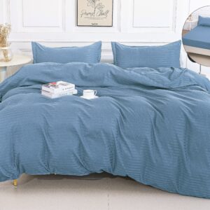 Lenjerie de pat dublu cu elastic 180x200 cm, realizată din microfibră premium cu țesătură tip damasc. Set 4 piese, confortabil, elegant și rezistent la utilizare zilnică. - Albastru Închis