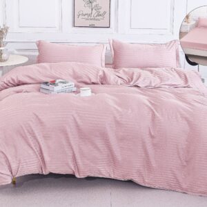 Lenjerie de pat dublu cu elastic 180x200 cm, realizată din microfibră premium cu țesătură tip damasc. Set 4 piese, confortabil, elegant și rezistent la utilizare zilnică. - Roz Deschis