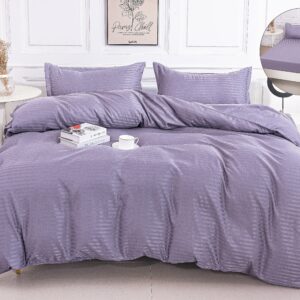 Lenjerie de pat dublu cu elastic 180x200 cm, realizată din microfibră premium cu țesătură tip damasc. Set 4 piese, confortabil, elegant și rezistent la utilizare zilnică. - Violet