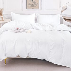 Lenjerie de pat dublu cu elastic 180x200 cm, realizată din microfibră premium cu țesătură tip damasc. Set 4 piese, confortabil, elegant și rezistent la utilizare zilnică. - Alb