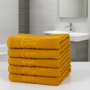 Set 5 Prosoape Greek - Bumbac 100%, 500 g/mp, 5x 50x90 - Galben Muștar