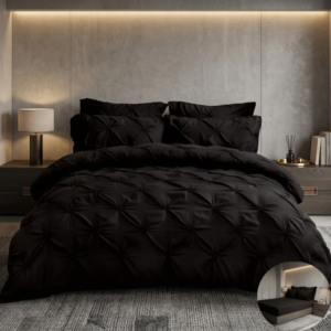 Set Cuvertură Pat 6 Piese cu Volane și Nasturi - Negru