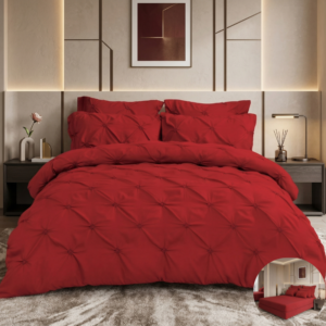 Set Cuvertură Pat 6 Piese cu Volane și Nasturi – Roșu
