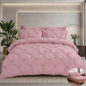 Set Cuvertură Pat 6 Piese cu Volane și Nasturi – Roz