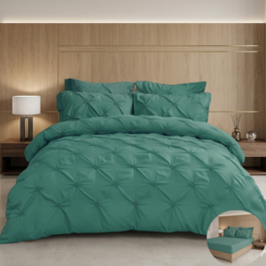 Set Cuvertură Pat 6 Piese cu Volane și Nasturi - Turcoaz